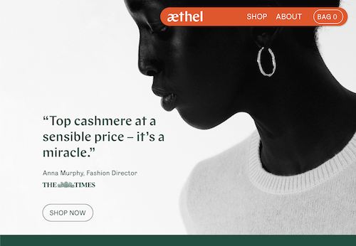 screenshot of the aethel website I worked on