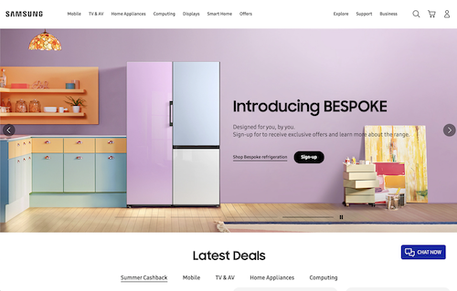 screenshot of the samsung website I worked on