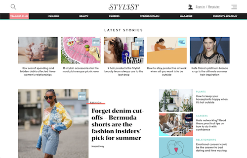 screenshot of the stylist website I worked on