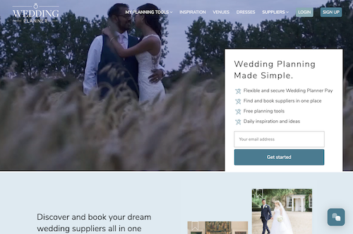 screenshot of the wedding planner website I worked on